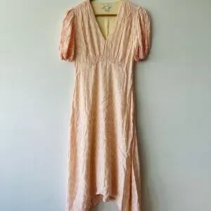 Club Monaco | Dresses | 269 Club Monaco Pink Vneck Puff Sleeve Midi Dress 6  | Poshmark